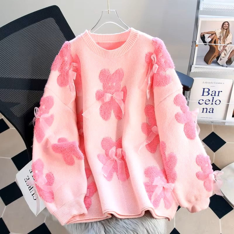 Pull tricot douillet doux confortable mignon joli hiver detail papillon ourson Pull MELODY de Pinctade FRANCE PARIS rose pink