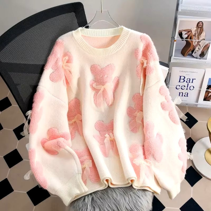 Pull tricot douillet doux confortable mignon joli hiver detail papillon ourson Pull MELODY de Pinctade FRANCE PARIS