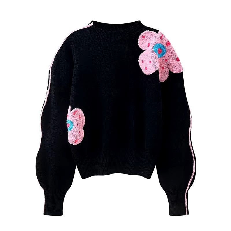 Pull tricoté fleur rétro Pinctade douceur style moderne hiver Paris France