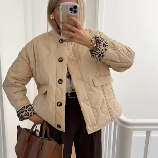 NALA - Veste Matelassée Chic Doublée Léopard