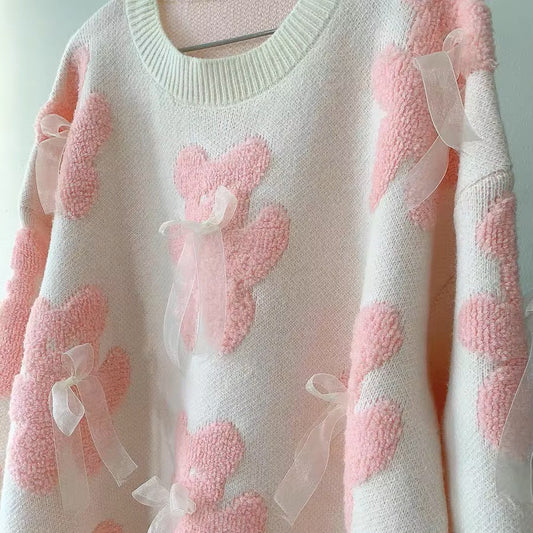 Pull MELODY de inctade douillet pink rose ourson douceur chaud hiver féminité France