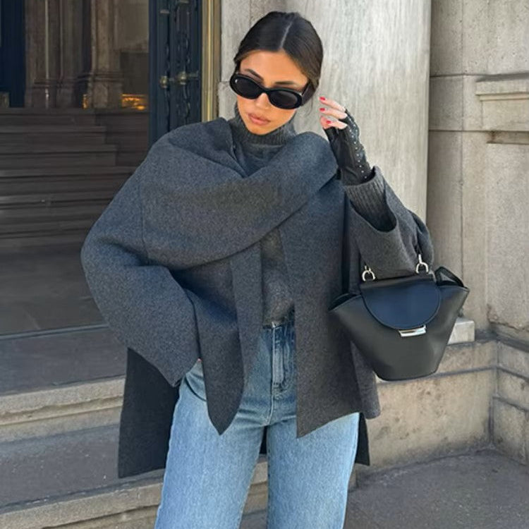 Veste Chic avec Écharpe Cape - NEVADA